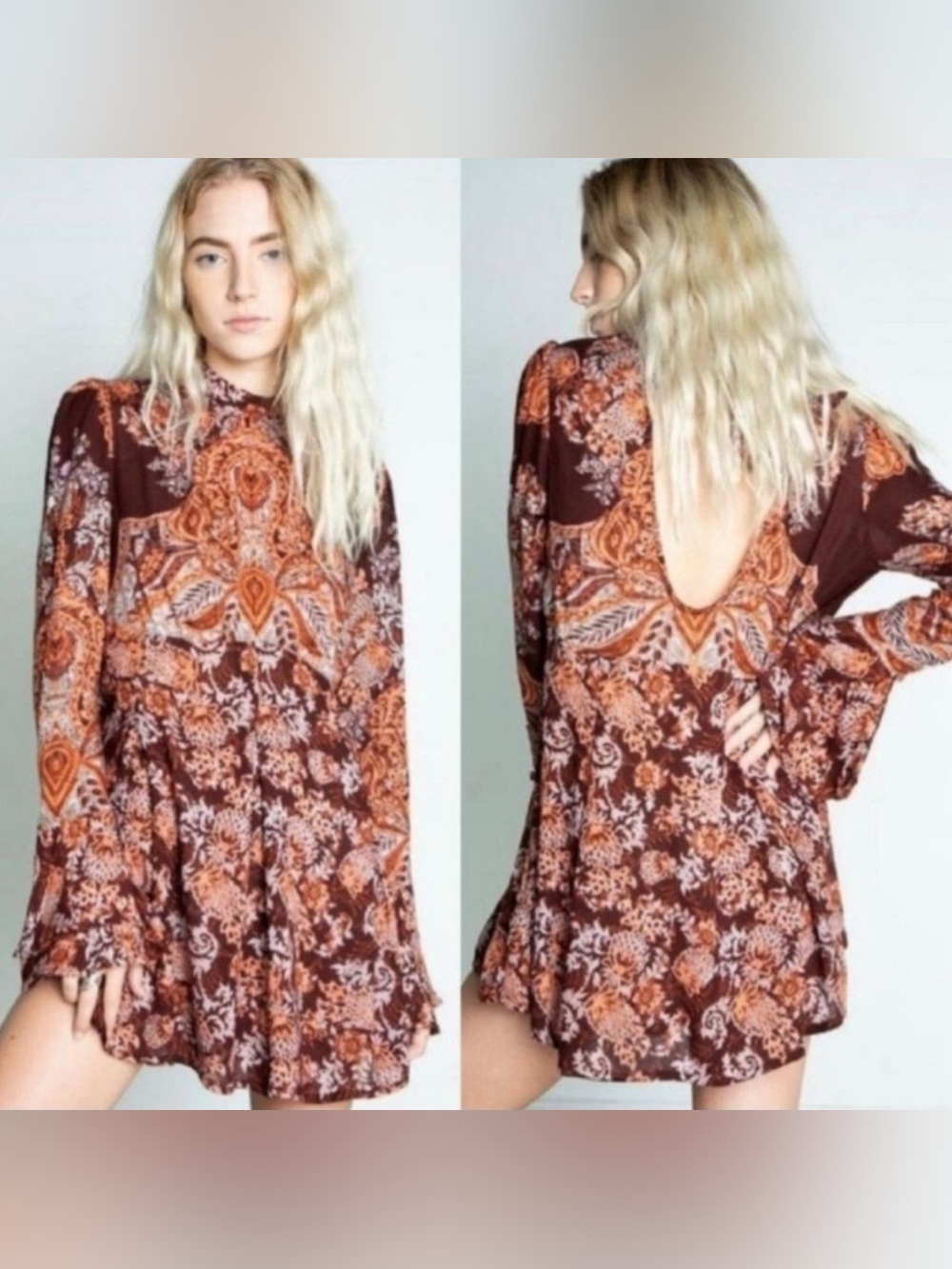 Free People Lady Luck Tunic Burgundy Red Floral Mini Dress Medium Boho Festival
